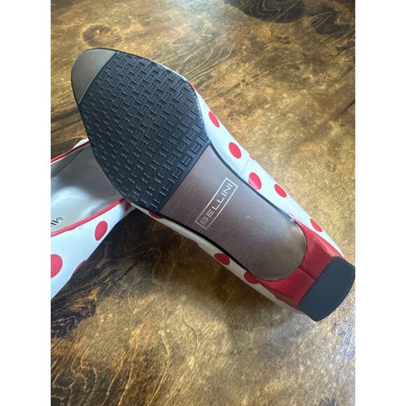 Red White Polka Dot Leather Peep Toe 2.5in Heels Bellini Bow  7 Retro Coquette - Picture 9 of 14